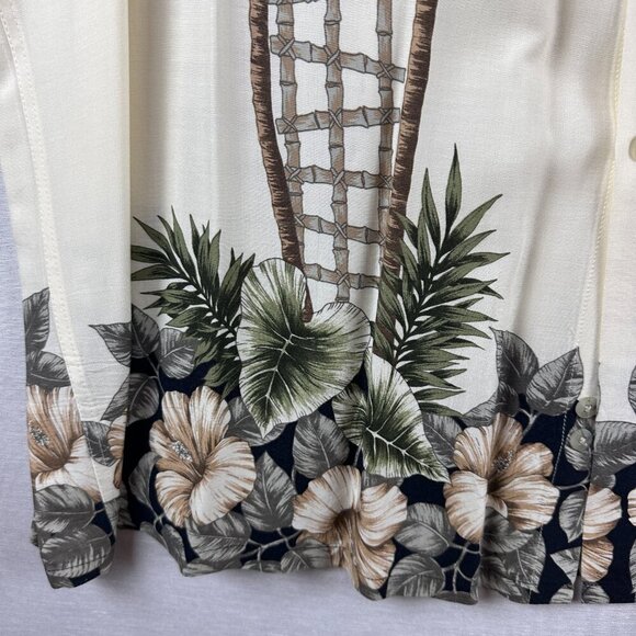 Campia Moda Vintage Cream Tropical Palm Tree Print Short Sleeve Button Up Shirt - Picture 4 of 11